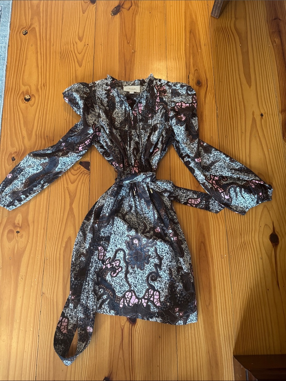 Cleobella Black, Pink & Light Blue Printed Wrap Mini Dress